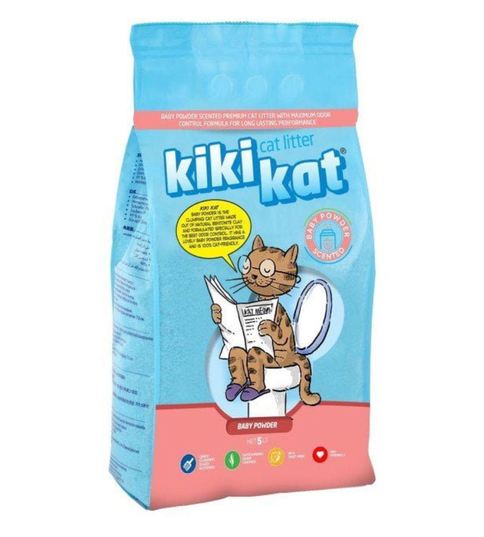 Kiki Kat White Bentonite Clumping Cat Litter -Baby Powder -5 L