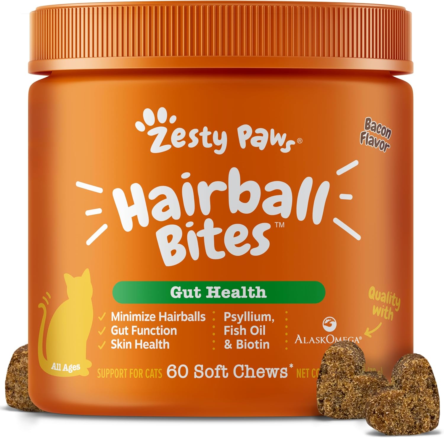 Hairball Bites For Cat - Bacon Flavor - 60 Soft Chews