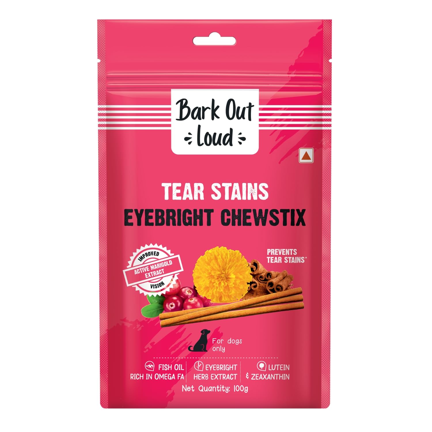 Bark Out Loud by Vivaldis - Tear Stains Eyebright Chewstix | Active Marigold Extract, Rich in Omega FA for Dog, 100g Dog Treats