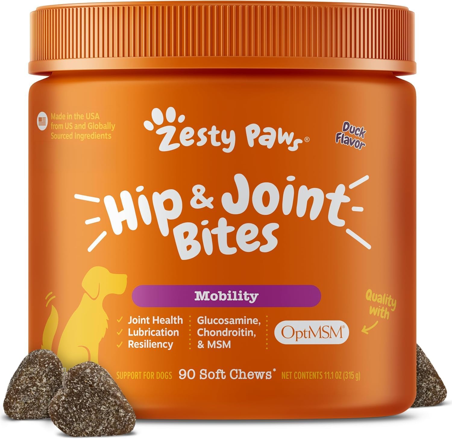 Hip & Joint Bites For Dog - Duck Flavor - 90 Soft Chews