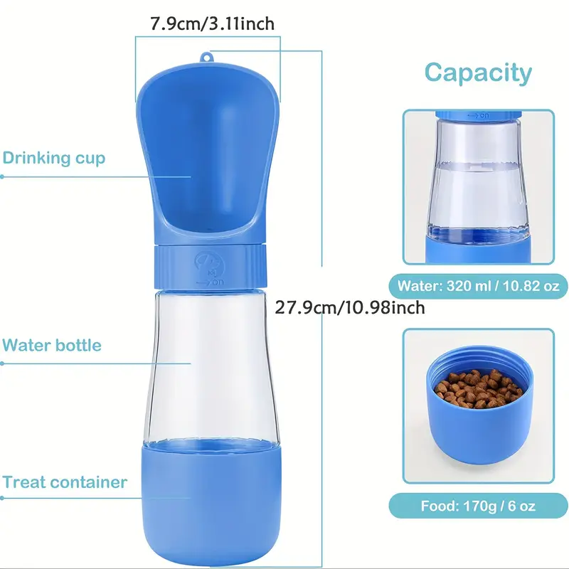 Portable Pet Water Bottle with Food Container ( 320ml + 170ml )