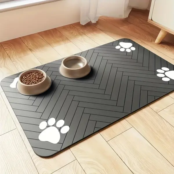 Non-Slip Absorbent Food Mat with Paw Print Design