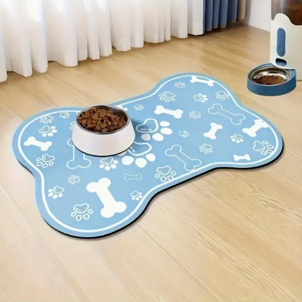 Bone-Shaped Quick-Dry Pet Feeding Mat with Non-Slip Rubber Base