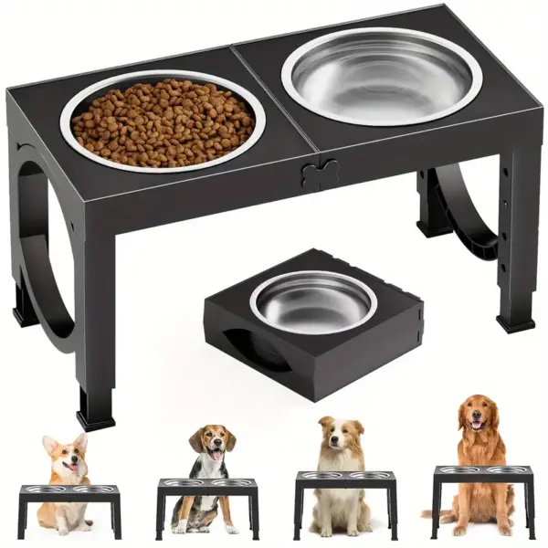 Height Adjustable Dog Raised Bowls Stand